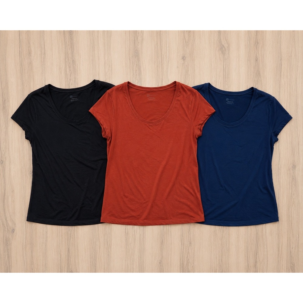 Womens T-Shirt 3 Pack Bundle XL Multicolor Scoop Neck Basic Tee Layering Casual